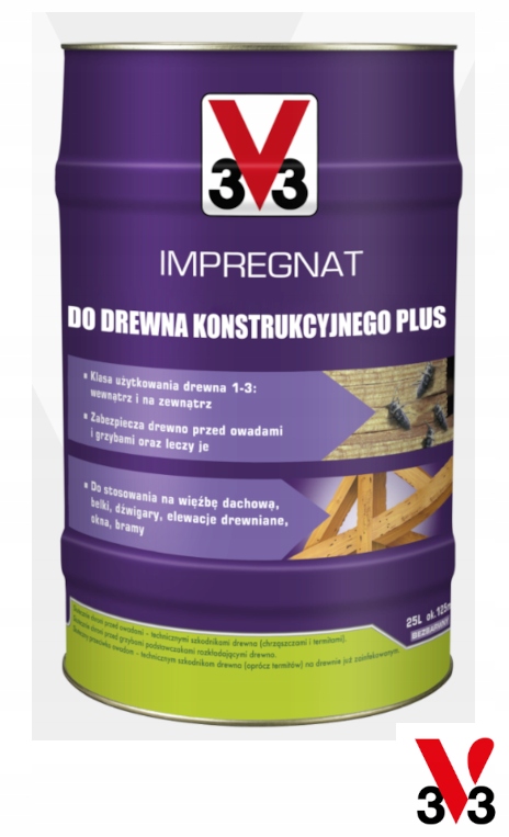 Impregnat Drewno Konstrukcyjne więźba, belki, okna, bramy V33 Bezbarwny 25L