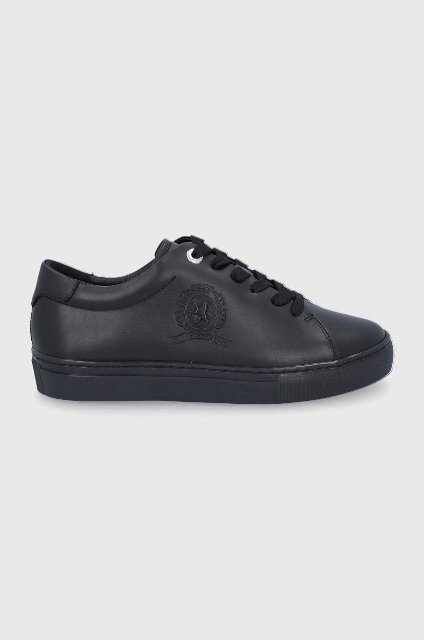 Tommy Hilfiger Czarne Skórzane Trampki Crest (40)