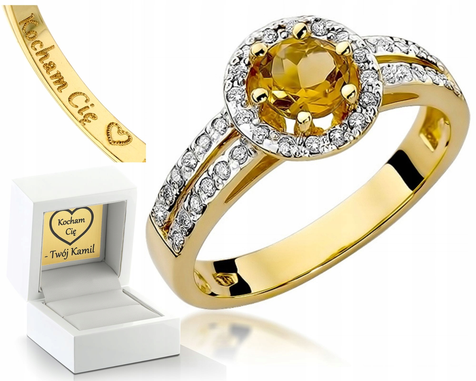 Klasický Prstýnek Citron A Diamanty 0,585