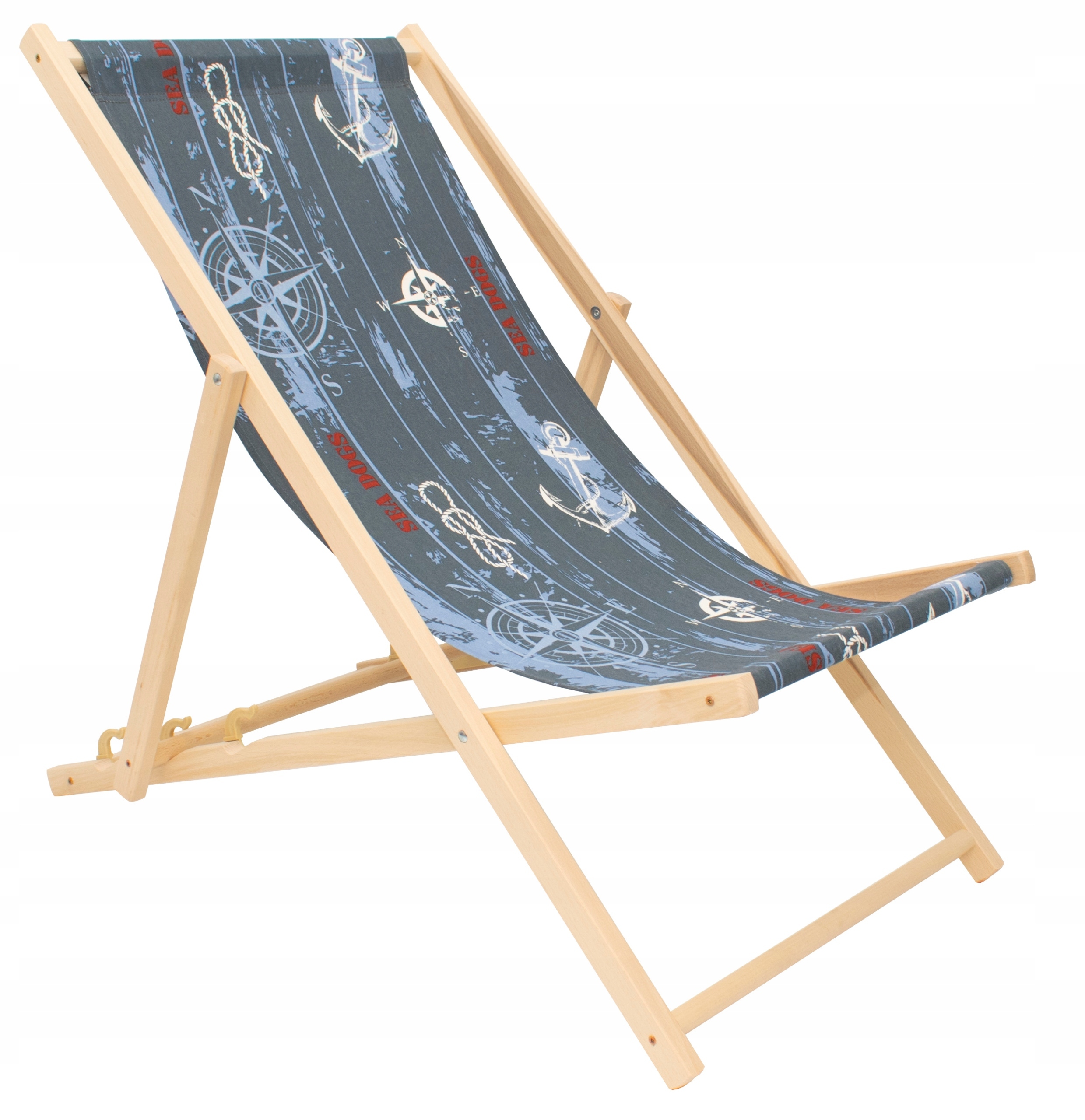 Leżak Drewniany Regulowany Ogrodowy Plażowy Bukowy 100% Bawełna