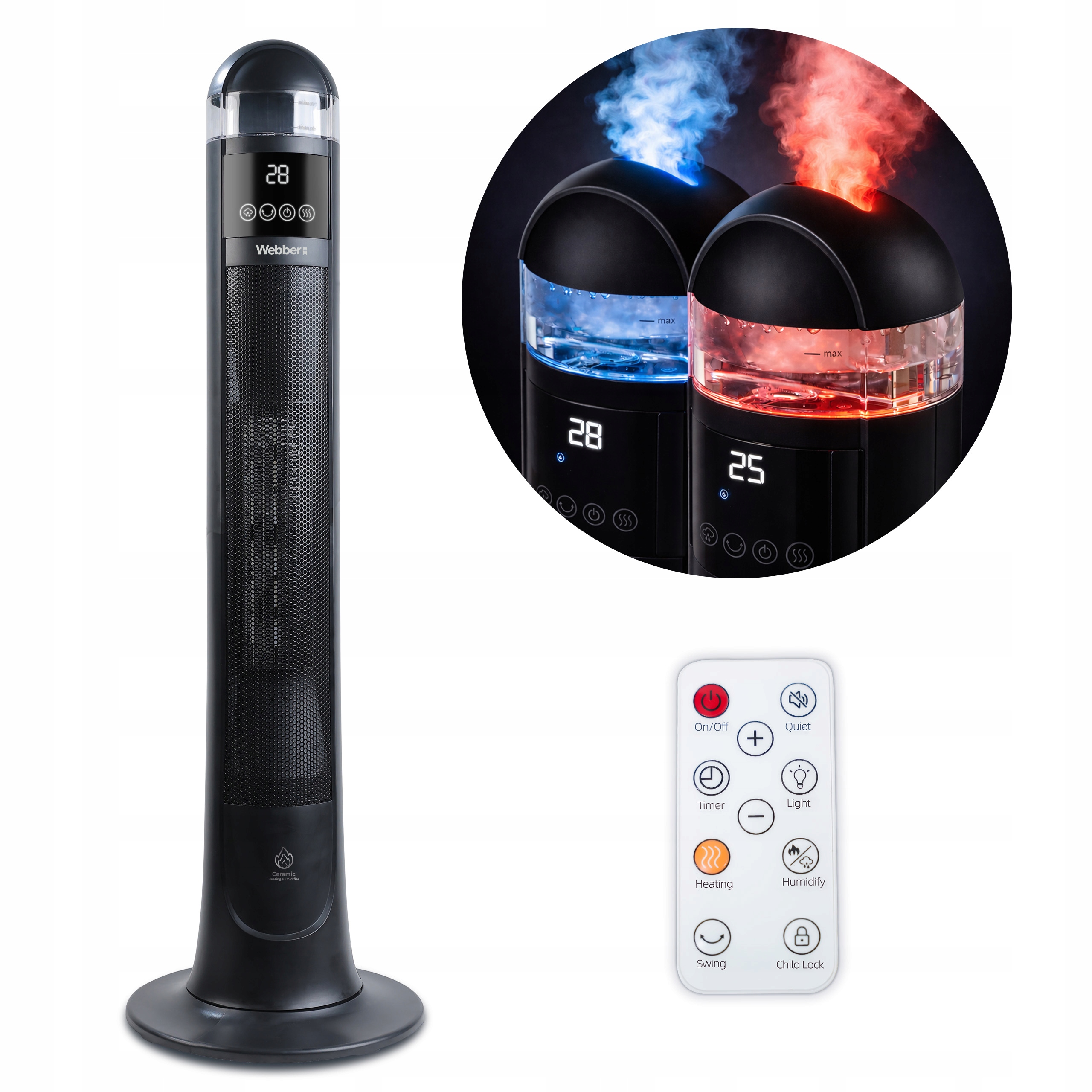 Termoventilátor Sloupový keramický ohřívač Webber 2200 W se zvlhčovačem