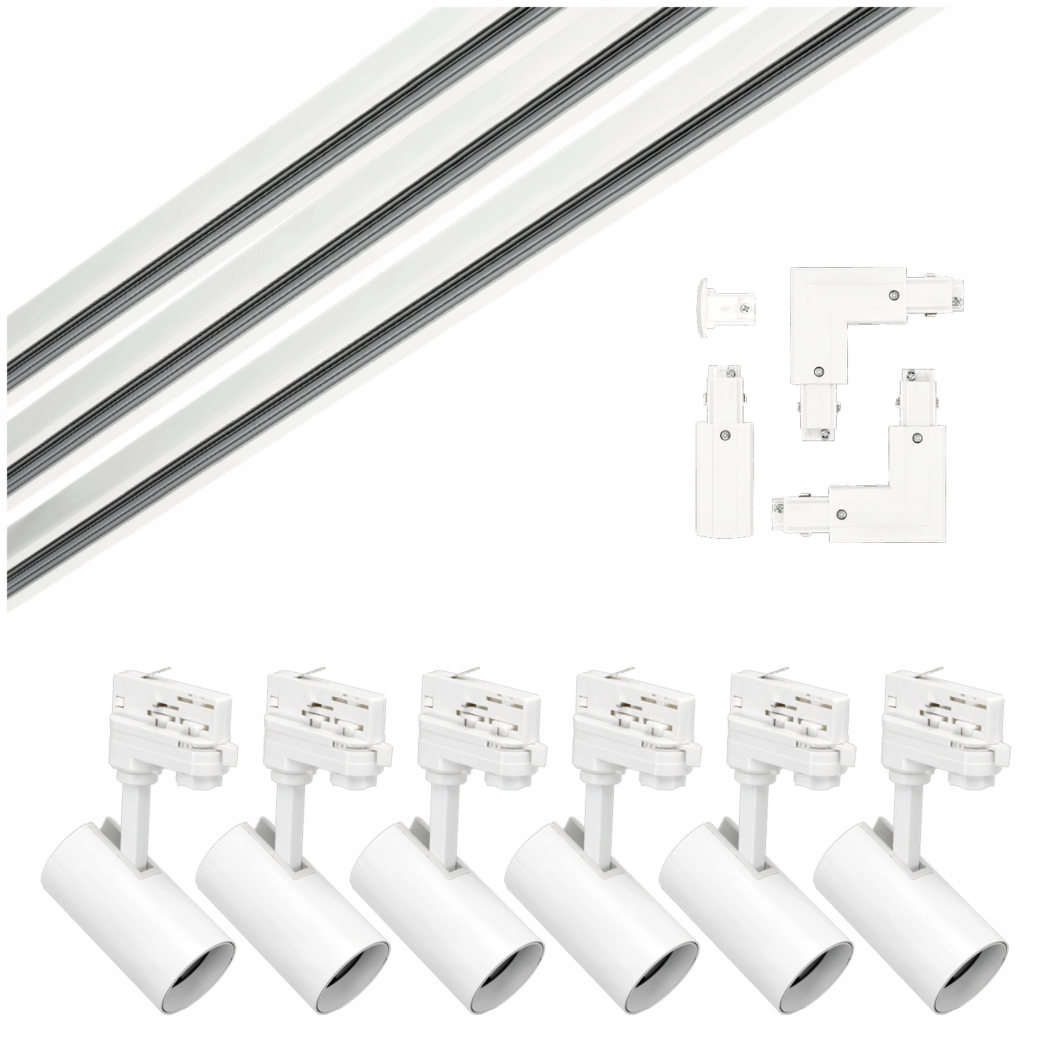 3-fázové kolejnicové osvětlení 2m+2m+2m+ 2x spojka L 6 lamp záslepka