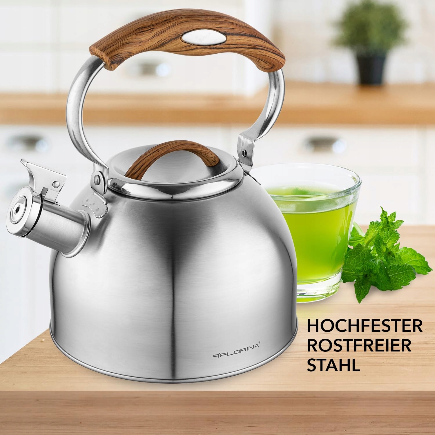 FLORINA JOE 2,5L Steel Kettle with Wooden Handle for Induction/Gas/Electric — miniatura 2