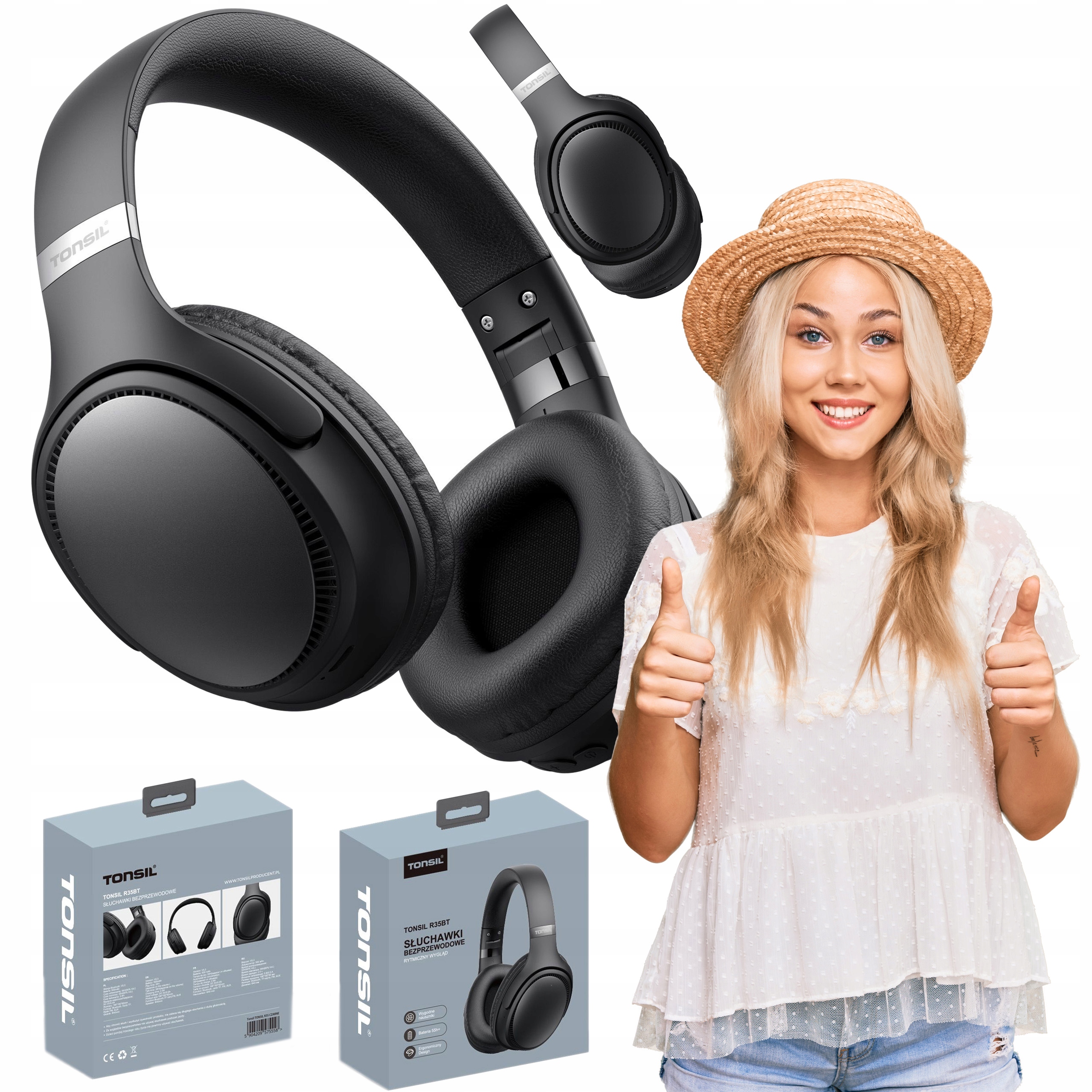 Słuchawki Bezprzewodowe Nauszne Bluetooth Tonsil R35 Bt Czarne