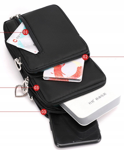 Torebka CZARNA MINI Kopertówka na Telefon Portfel Kolor bezbarwny