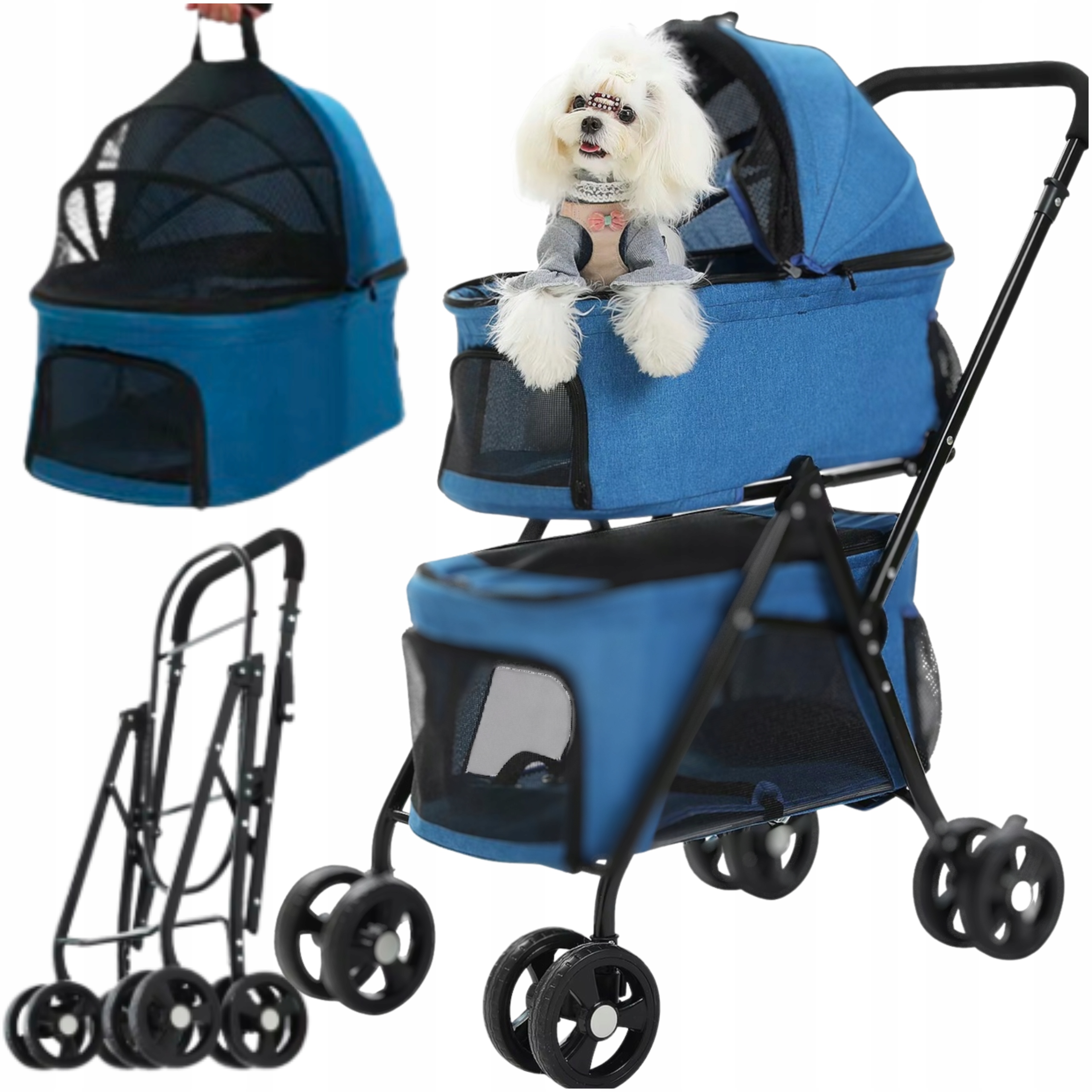 Sportovní Kočárek Pro Psa Kočku Skládací Nosítko 60x33x46cm 15KG Modrý