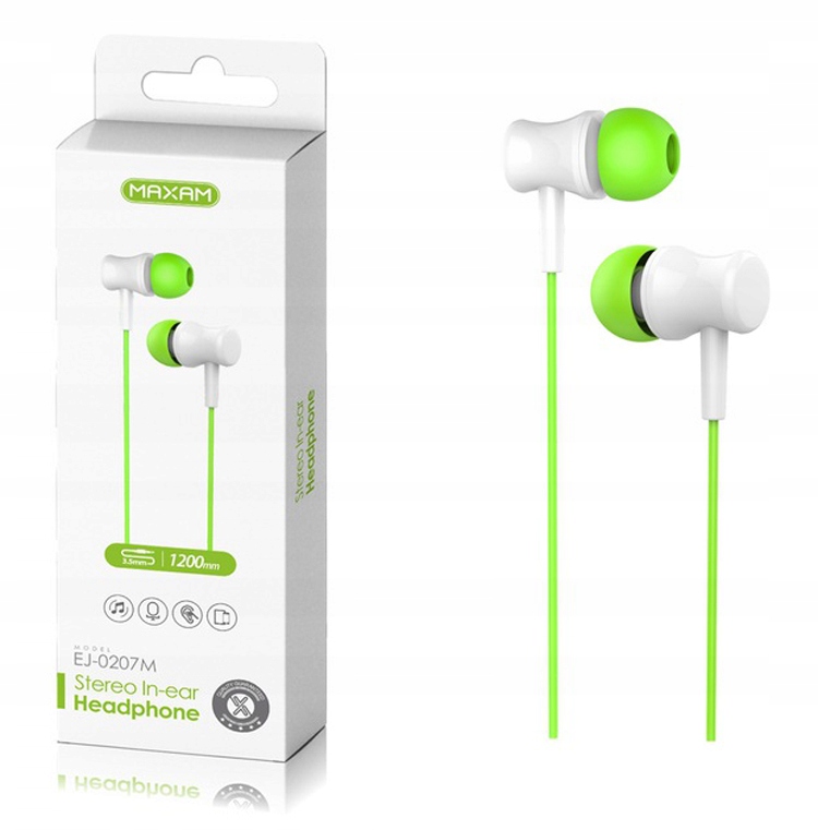 SŁUCHAWKI dokanałowe mikrofon PRZEWODOWE zielone