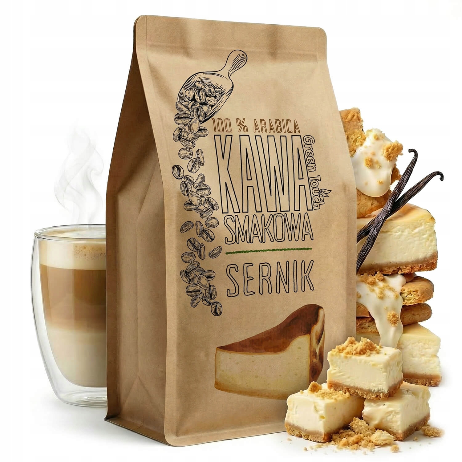 Levně Káva Zrnková chuť Sernik s příchutí tvarohového koláče 1 kg Green Touch