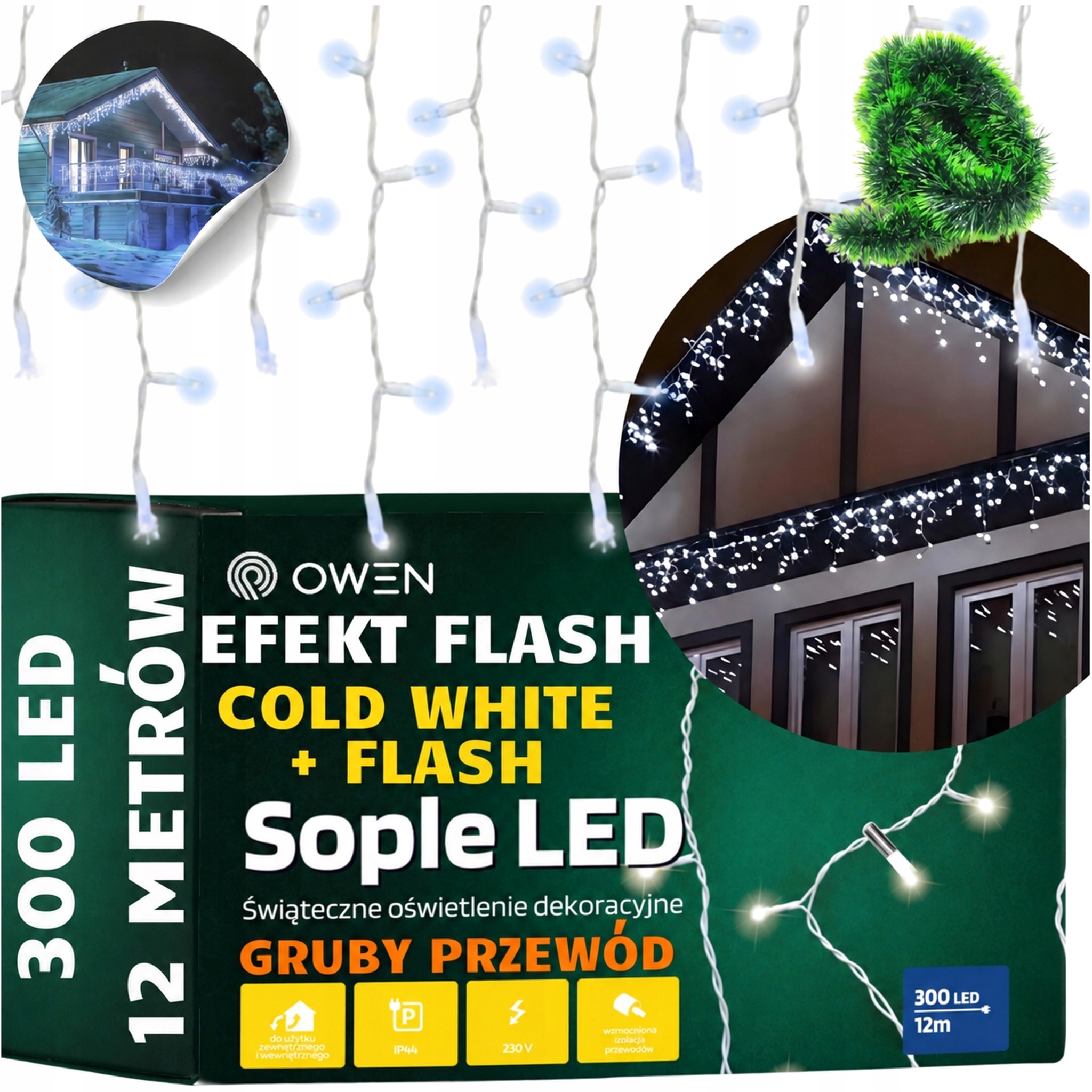 Rampouchy Led 300 světel 12 m bílá studená flash světelný závěs IP44