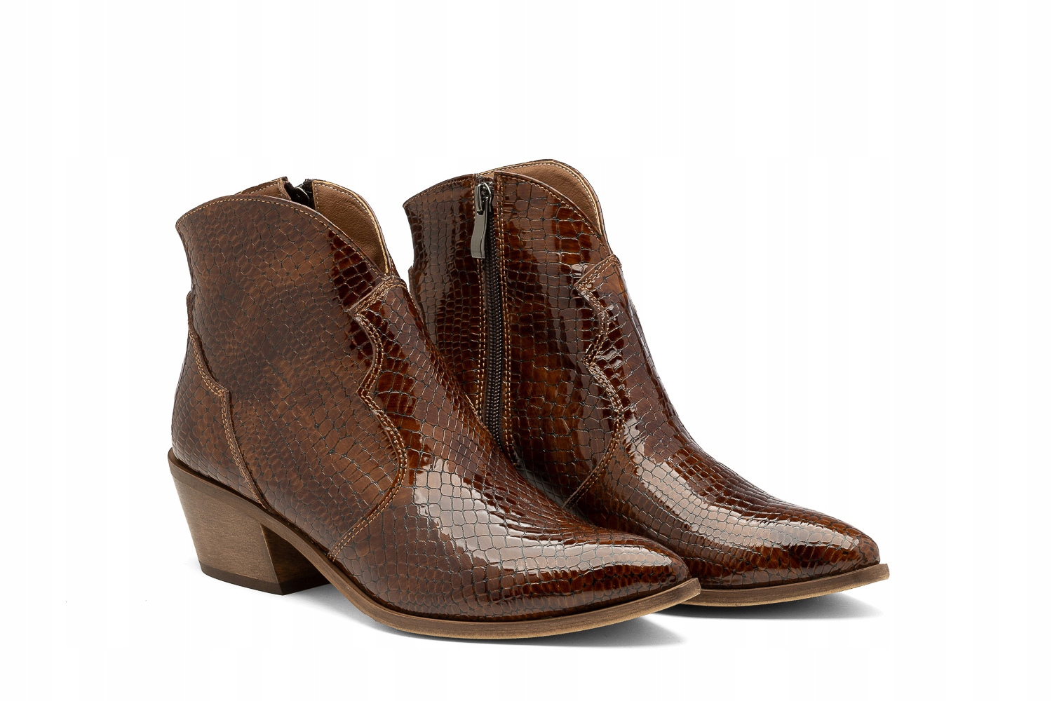 Kožené kovbojské boty se zvířecím motivem, hnědá barva 37