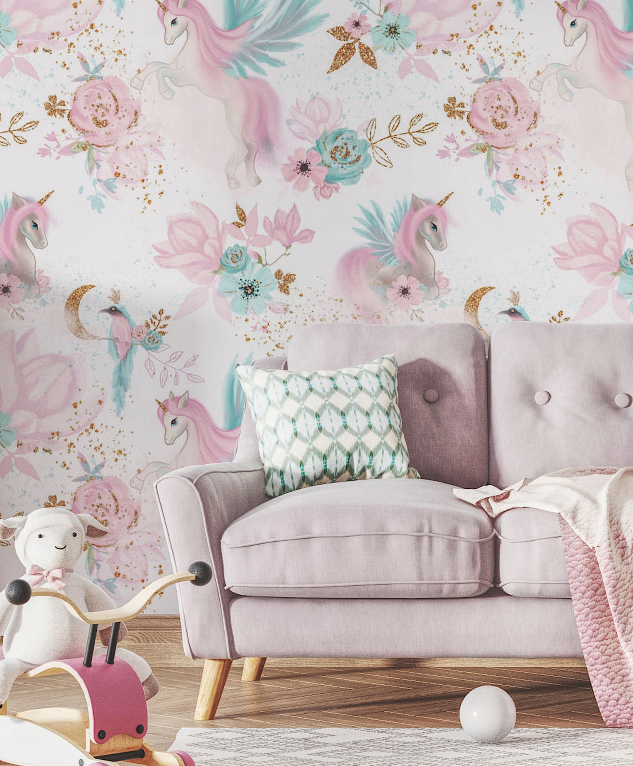 Tapeta dla dzieci dekoracyjna Kucyki Pony akwarela Szerokość produktu 50 cm