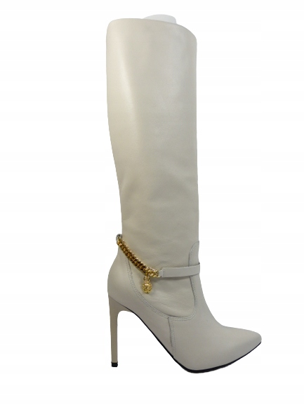 Popelavé kožené kozačky tuba elegantní kozačky s podpatkem Karino 37