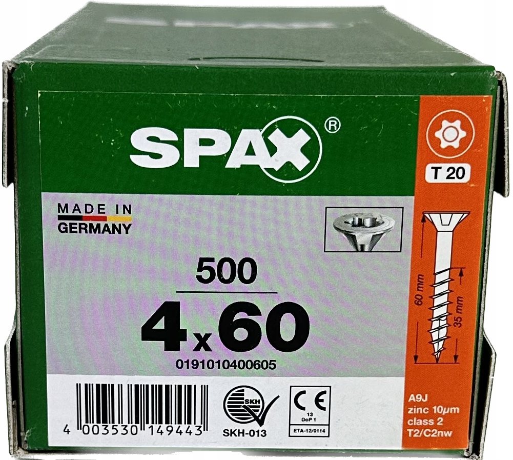 Univerzální vruty do dřeva 4 x 60 mm Spax Wirox Bit T-20 kužel 500 ks