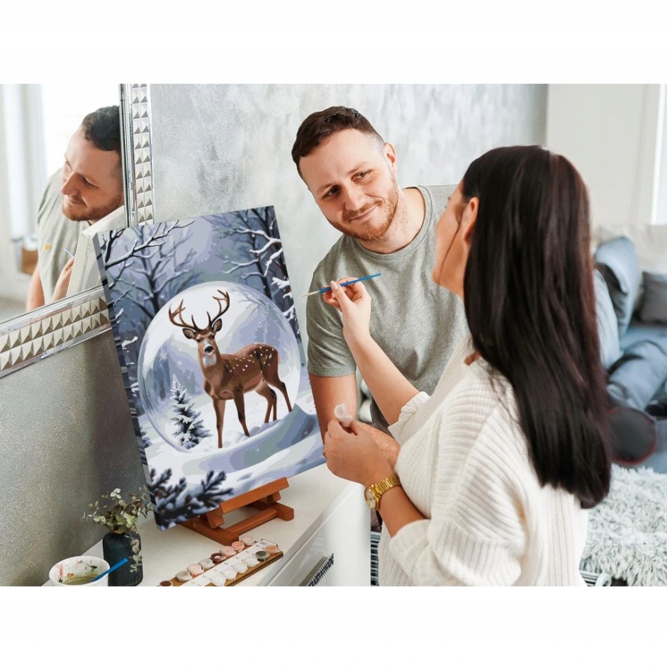 Malování Podle Čísel Srnčí skleněná koule Zima Sníh Vánoce 40x60 cm