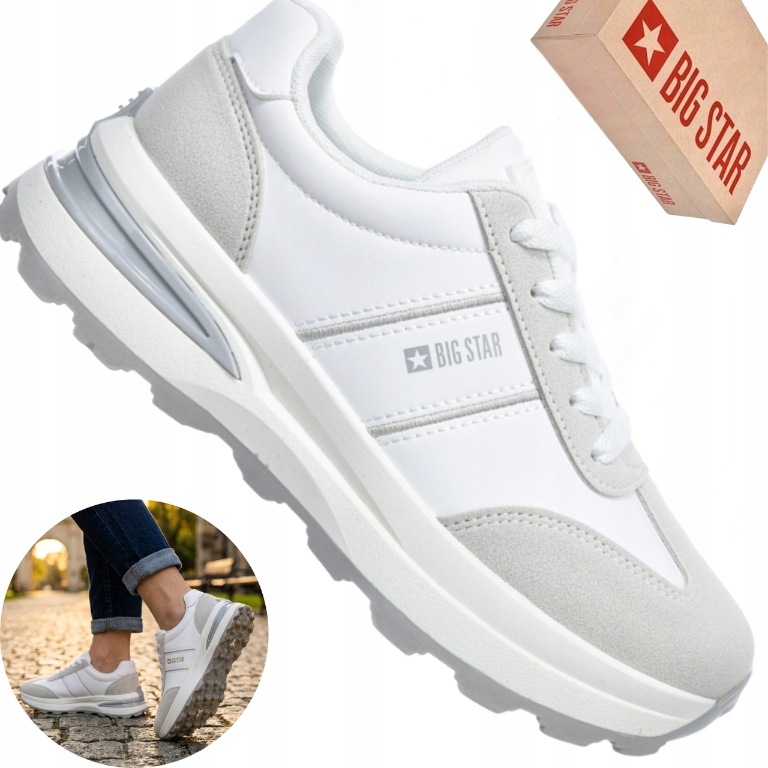Dámské boty Big Star TT274879 bílé, šedé retro tenisky, lehká platforma