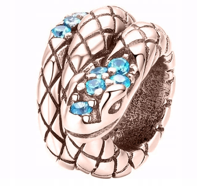 Charms Pozlacený had Snake Gad Modré Zirkony Krystaly Stříbro 925