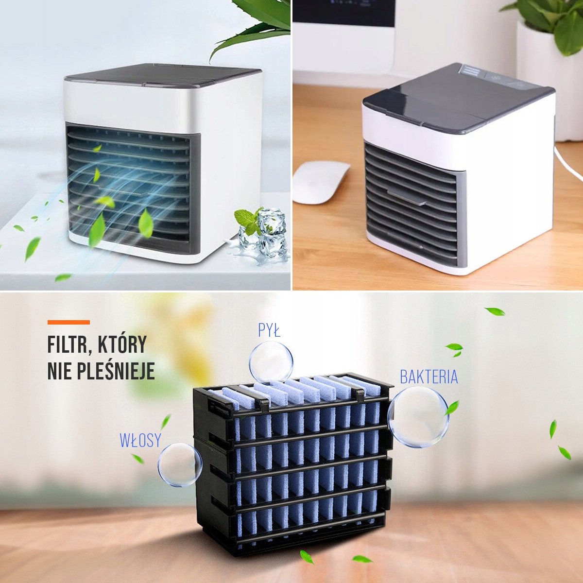 MINI KLIMATYZATOR WENTYLATOR PRZENOŚNY NA WODĘ WIATRAK NA BIURKO POKOJOWY Moc ogrzewania 5 W