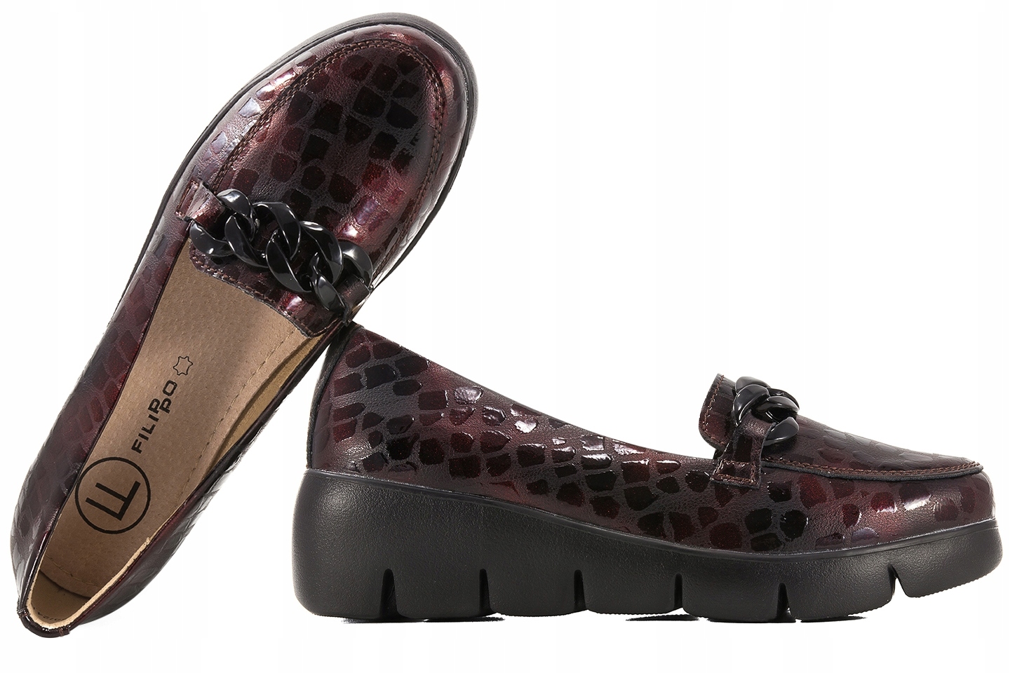 Filippo DP4128 Dámské Polobotky Mokasíny Kožené Koturn Pu burgundské