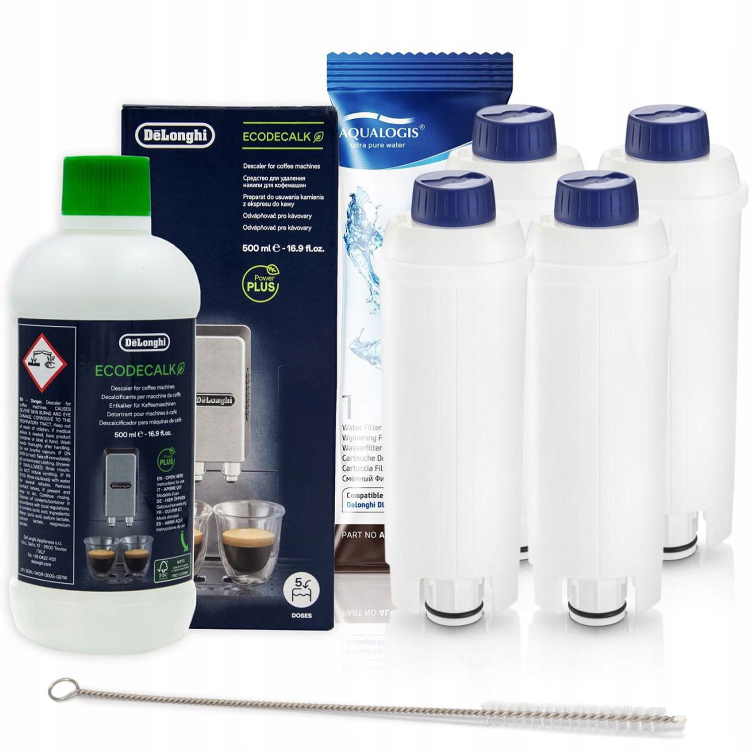 4x Filtr do kávovaru Delonghi AL-S002 Odvápňovač 500 ml Kartáč