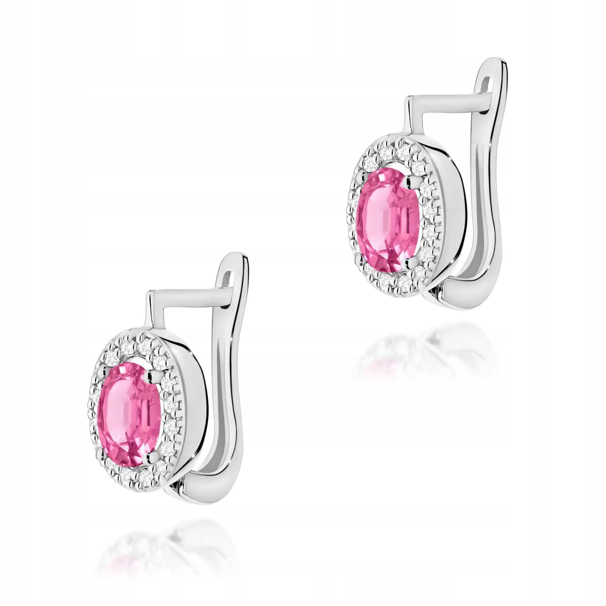 Dámské zlaté náušnice 585 s růžovým topazem, bílé zlato, elegantní jako dárek