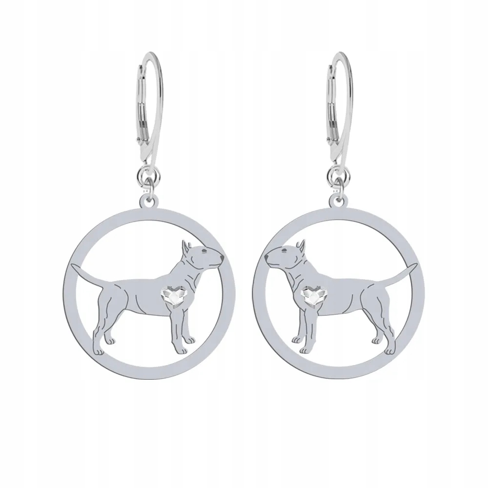 Stříbrné Náušnice se psem Miniature Bull Terrier 925 Dárek Gravírování Bonus