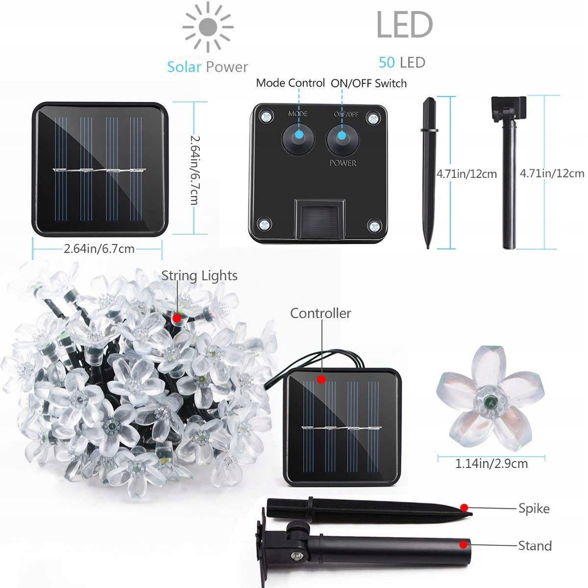 Lampki Solarne Kwiatowe Wodoodporne Ogrodowe Fioletowe 7M 50 LED KINGCOO — miniatura 9