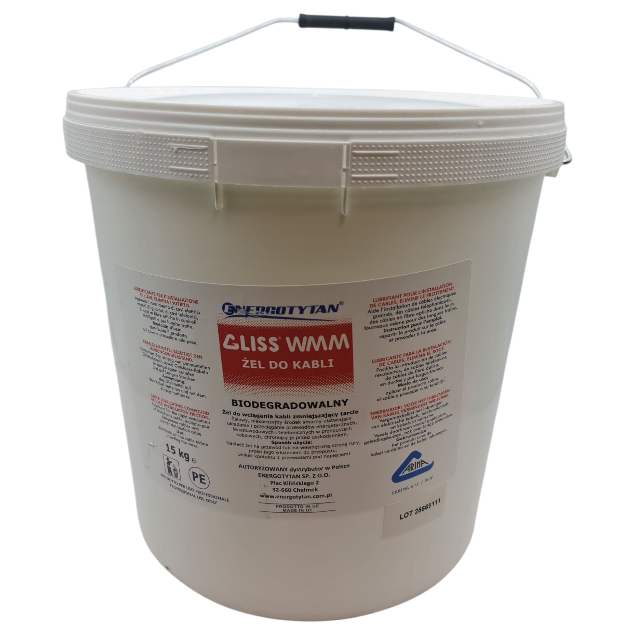 Gél na vťahovanie káblov, Gliss Wmm klzný gél 15 kg Energotytan Poľsko