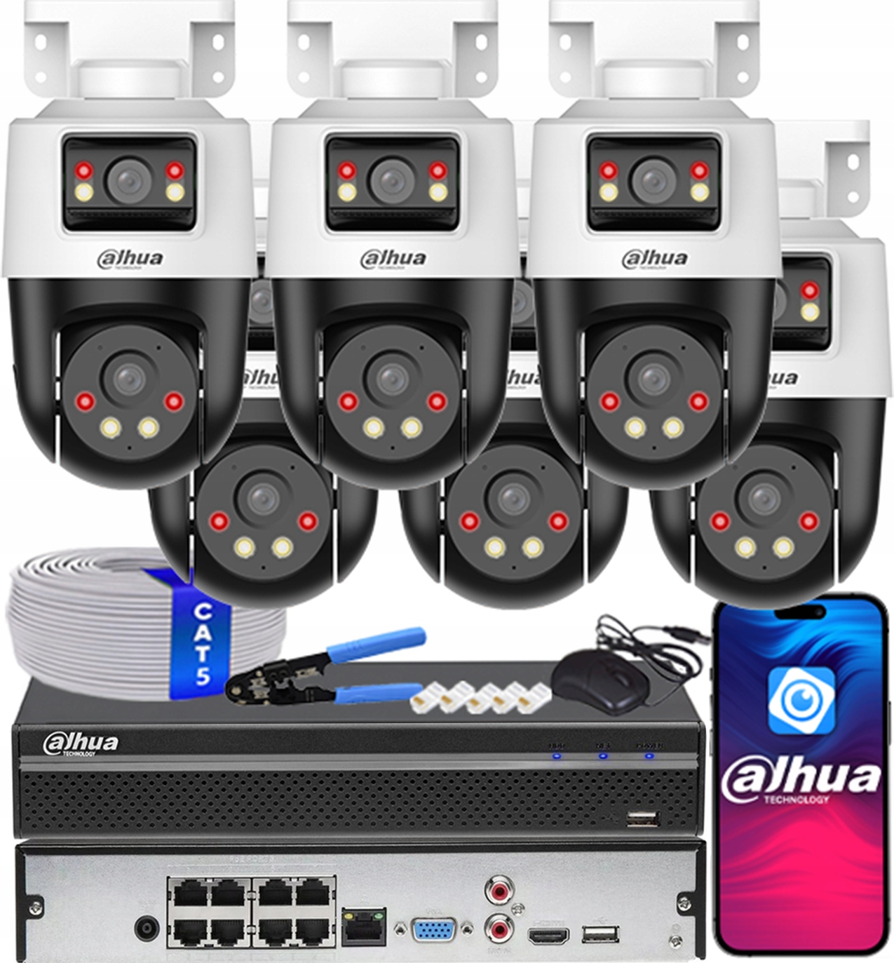 Sada pro monitorování 6 kamer Dahua 4Mpx IPC-PTS1439B-E2-S-PV Ai Dual Light