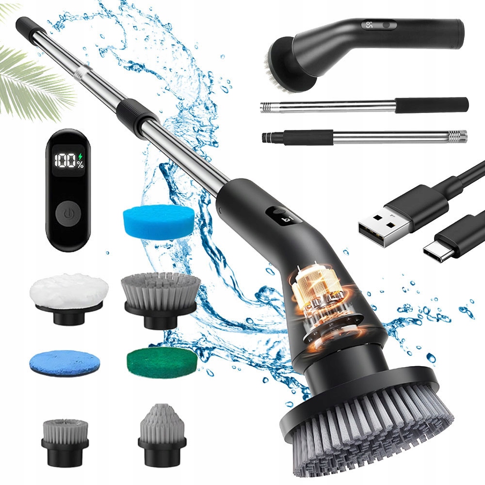 Levně 7V1 Ruční Elektrický Čisticí Kartáč Se Zatahovací Rukojetí, 7 Hlavic, 37 V