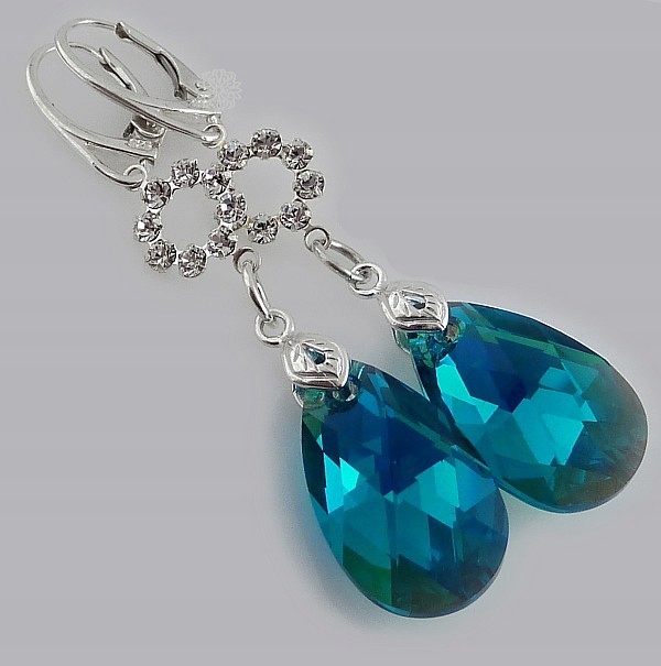 Krásné krystaly náušnice Blue Zircon Stříbro