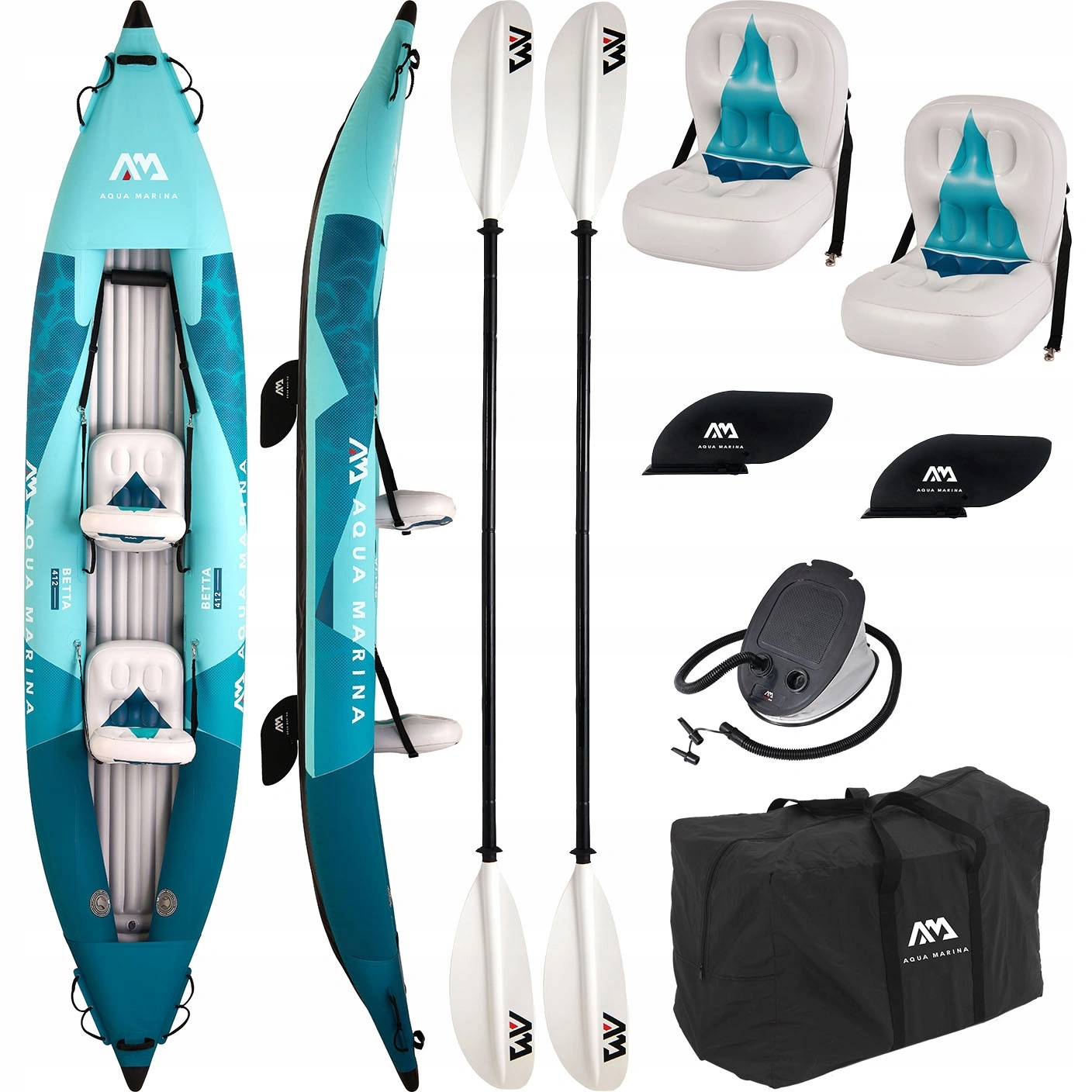 Kajak pompowany dmuchany zestaw Aqua Marina 2-osobowy Betta 412 cm Wiosła