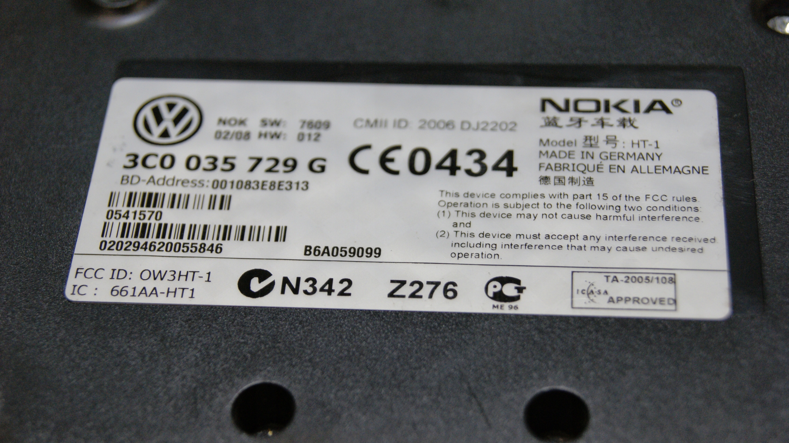 modul Bedienteil BLUETOOTH TELEFONU VOLKSWAGEN EOS 3C0035729G