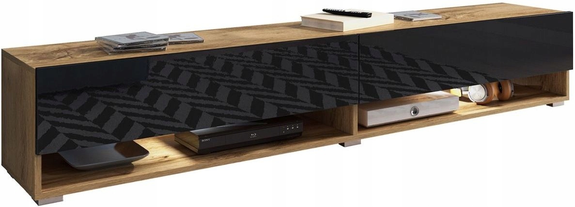 Szafka RTV Lowboard A 180cm DĄB WOTAN / CZARNY POŁYSK