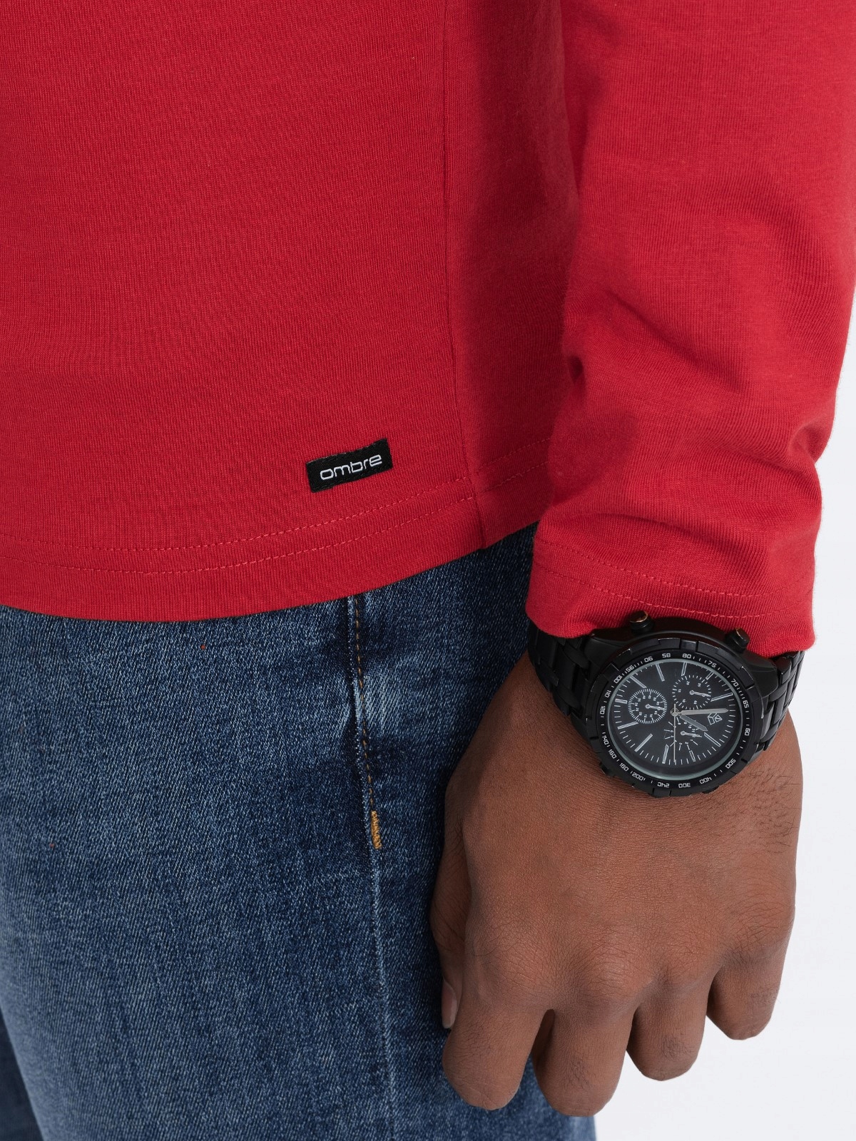 Koszulka męska Longsleeve dekolt guziki czerwony V7 OM-LSCL-0107 XL Rozmiar XL