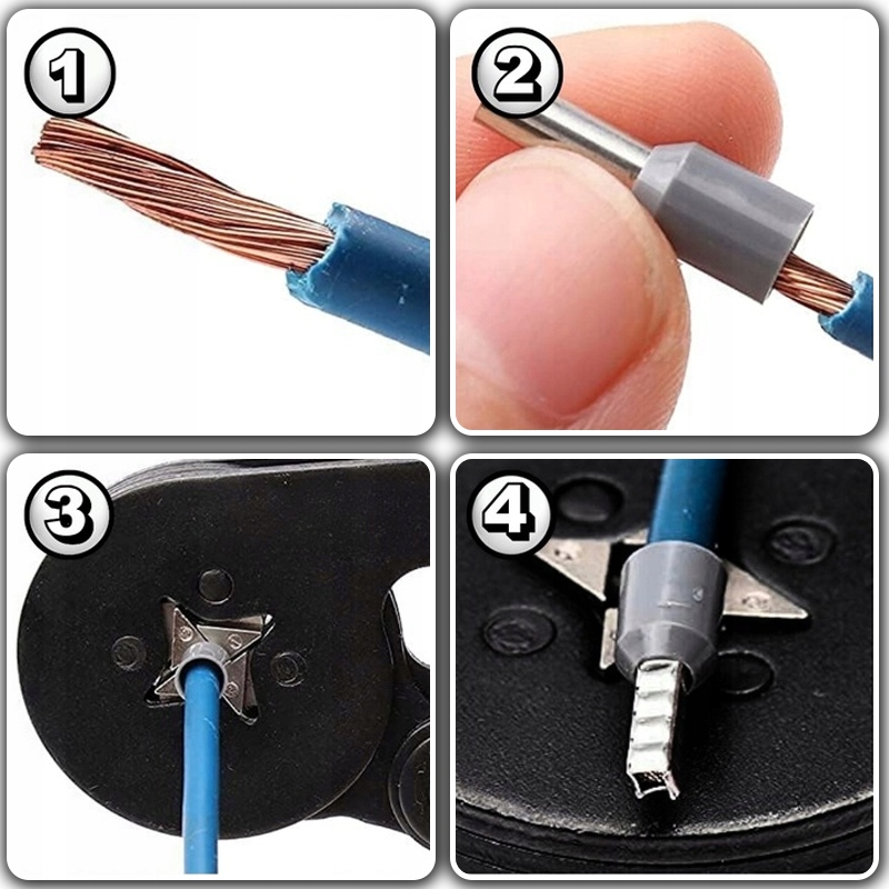 ZACISKARKA PRASKA DO KONEKTORÓW KOŃCÓWEK KABLI PRZEWODÓW + 1300 TULEJEK Kolor czerwony