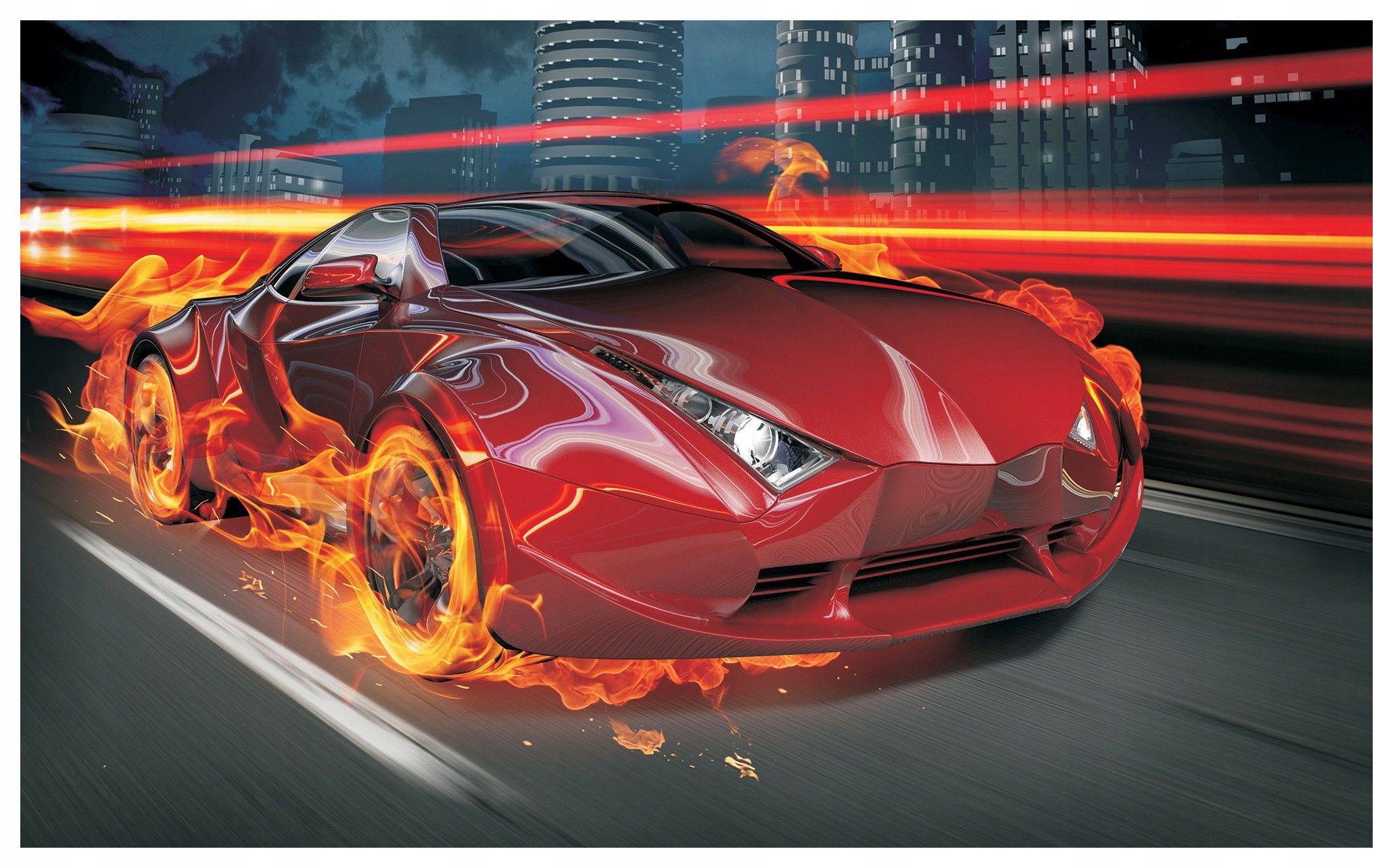 Fototapeta Červené auto v noci rychlost oheň vinylová 416x254 lepidlo