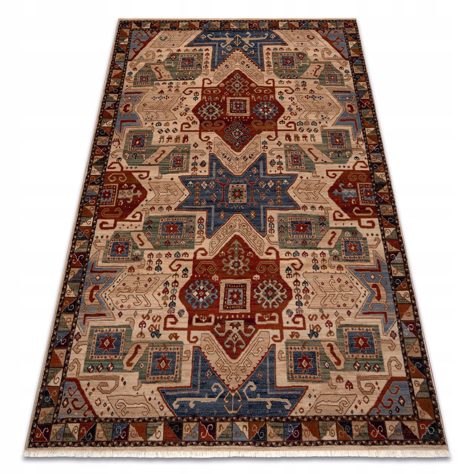 Dywan Wełniany Frędzle Etno Orientalny Vintage beż/terakota 200x290 cm