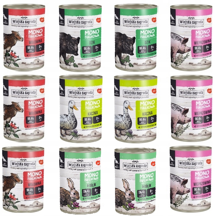 Wiejska Zagroda karma mokra dla Psa Monobiałkowa Mix smaków 12 x 400g