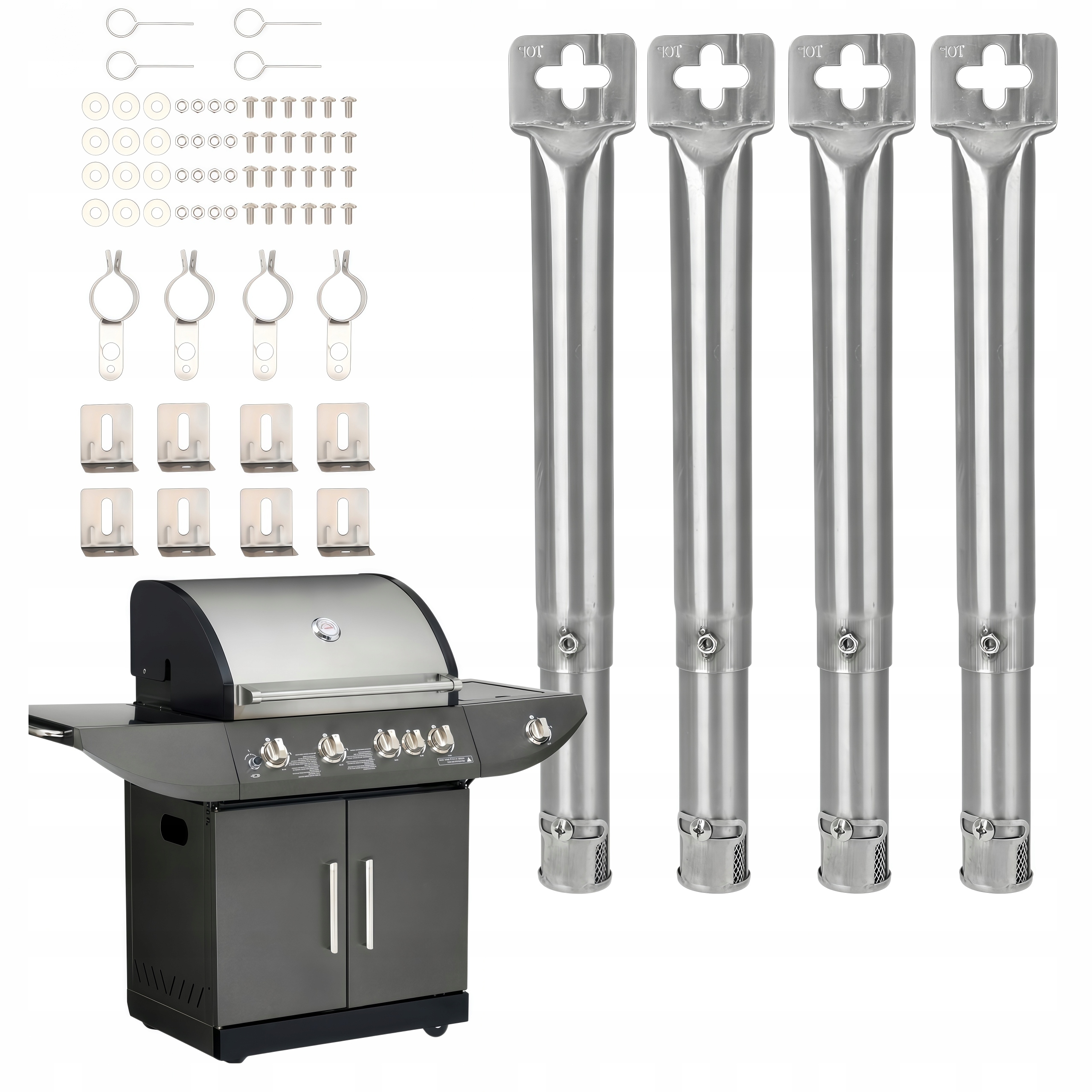 4X Hořák Pro Plynový Gril 30-45 CM, Univerzální Nastavitelný Trubkový Set