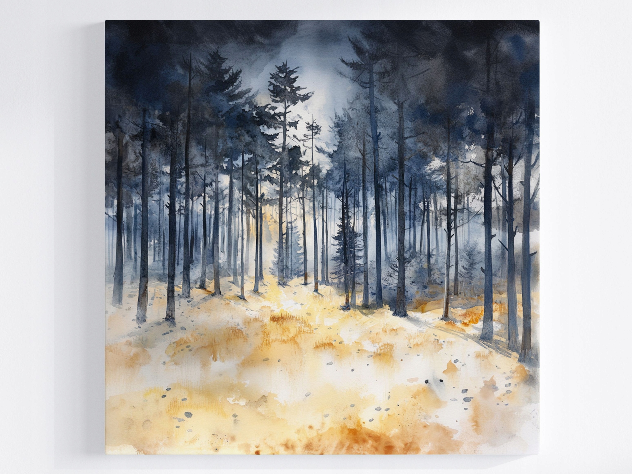 Obraz Na Plátně Canvas Akvarel Krajina Les Stromy Příroda 80x80