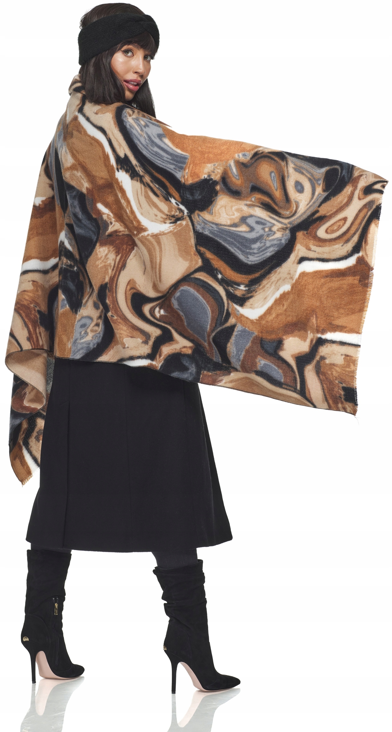 CZARNA OPASKA DAMSKA na głowę ciepła DZIANINA z dzianiny węzeł z przodu Materiał dominujący inny