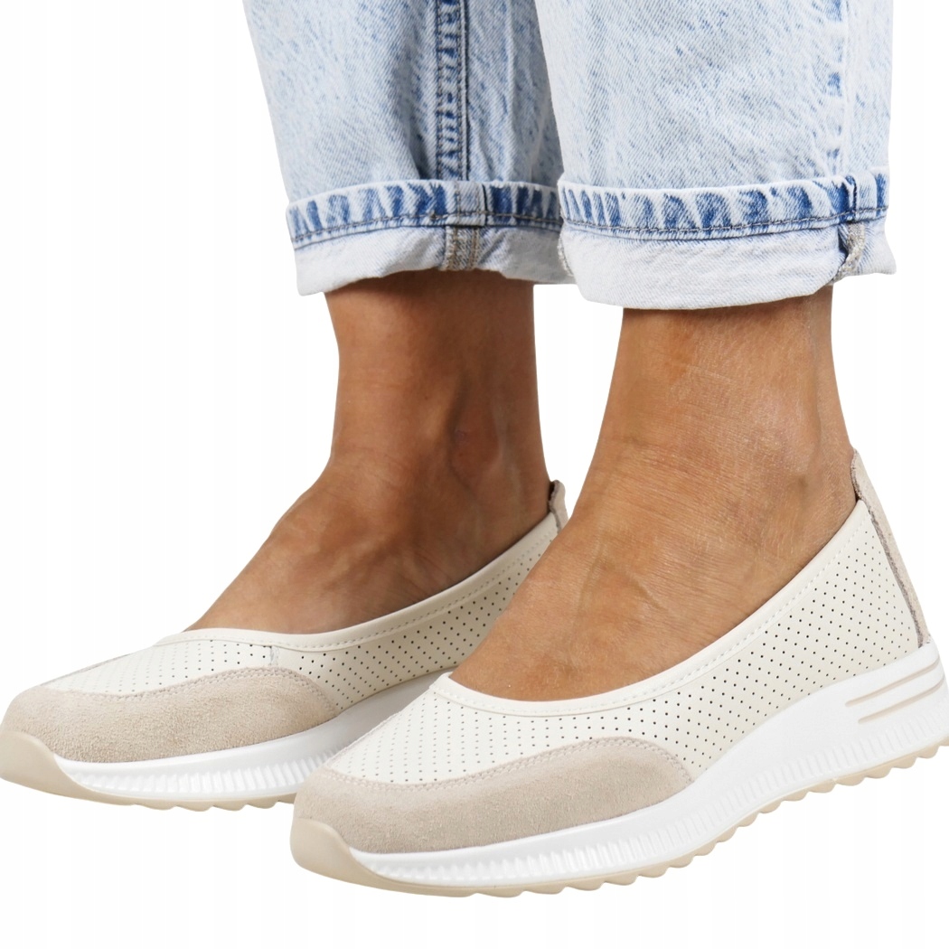 Balerínky Dámské Kožené Sportovní Polobotky Na Klínku Béžové Pohodlné 39