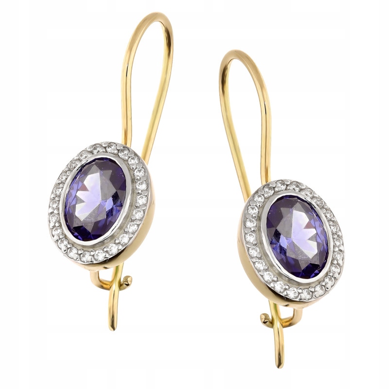 Dámské zlaté náušnice 585 elegantní s tanzanitem, ideální jako dárek