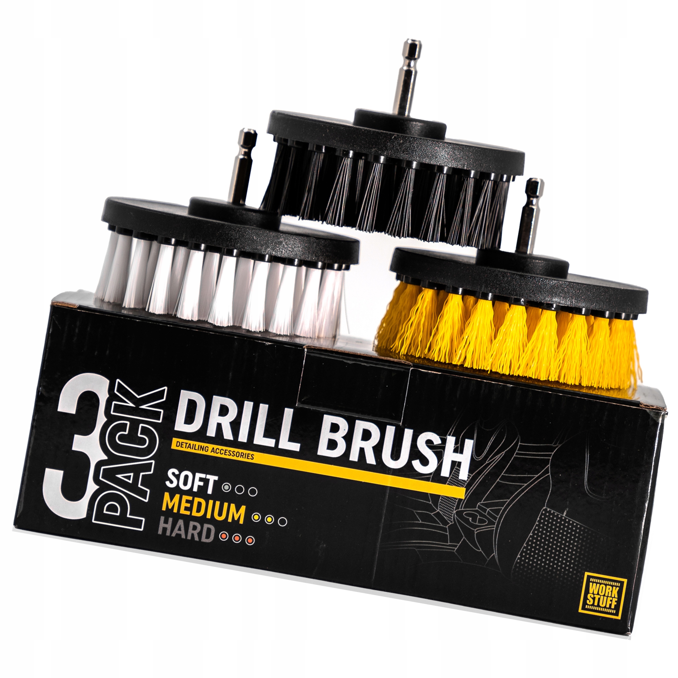 Work Stuff Drill Brush 3-Pack Zestaw Szczotek Na Wkrętarkę Różne Twardości