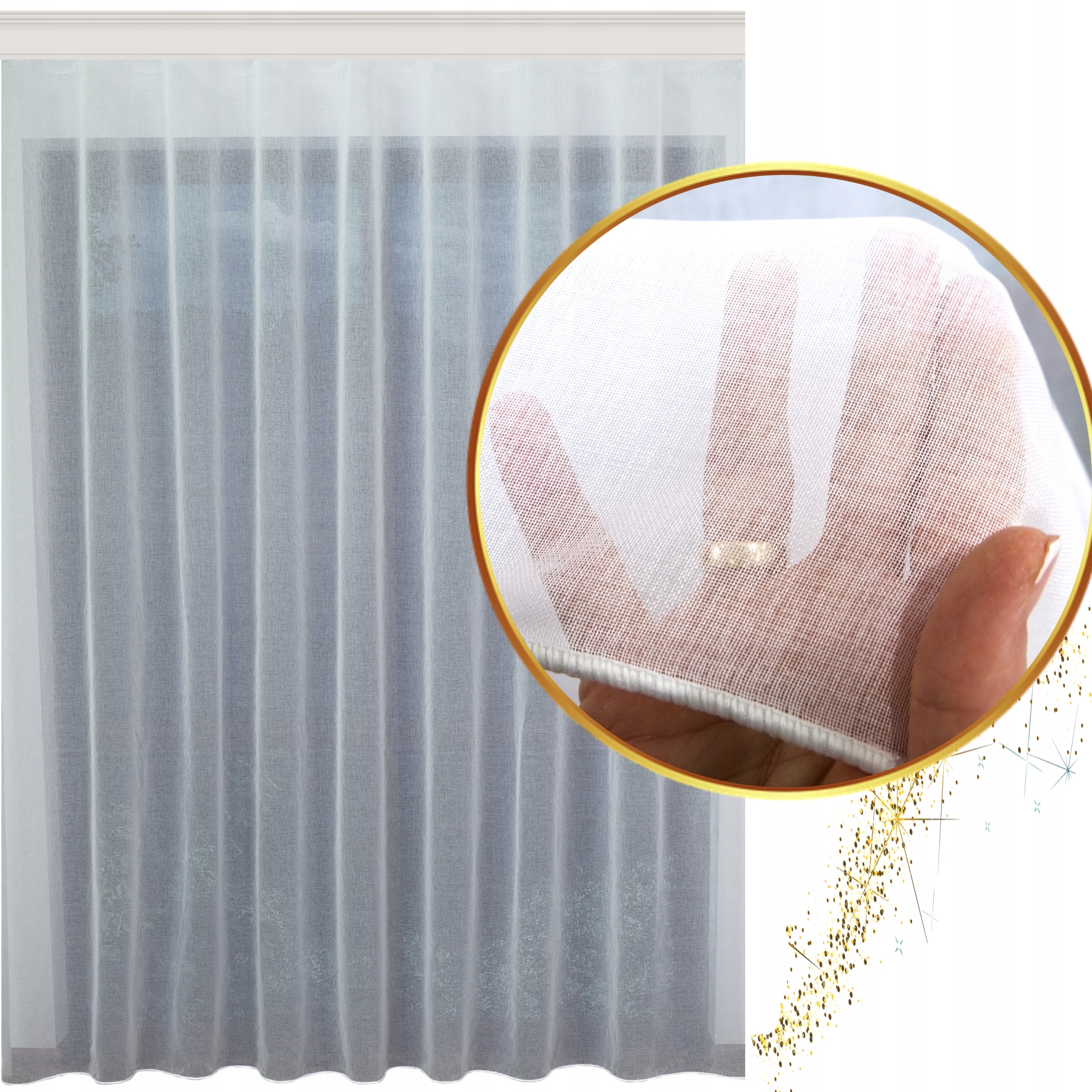 Záclona Etamin hotová bílá s olověnkou na pásku žabky/tunel 550 x 240 cm