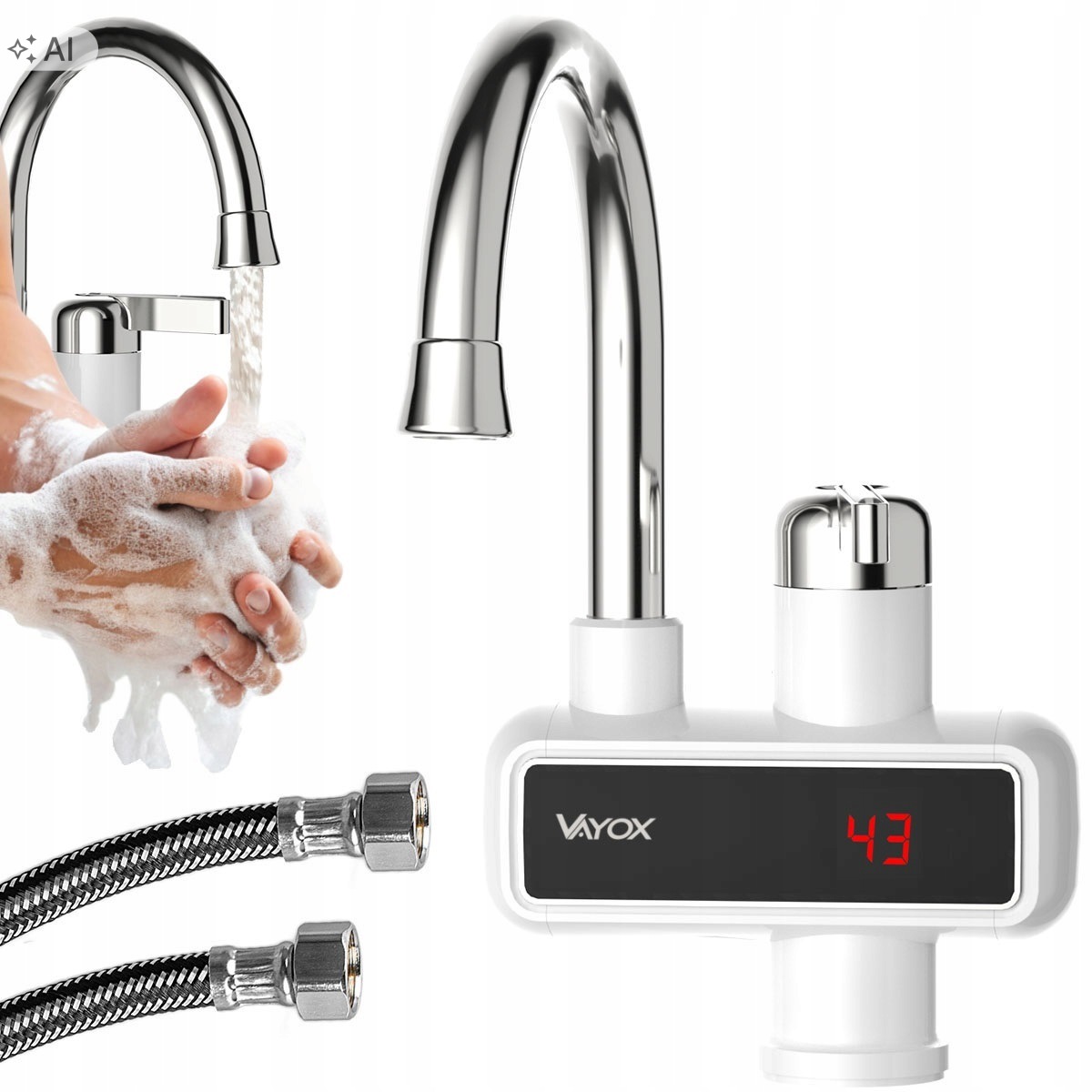 Průtokový Elektrický Ohřívač Vody Kohoutek Baterie LCD 3000W Vayox