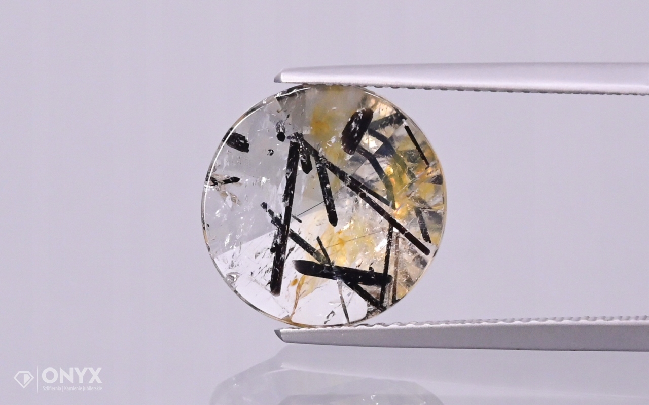 Křemen s turmalínem fazetovaný kulatý fi 13 mm