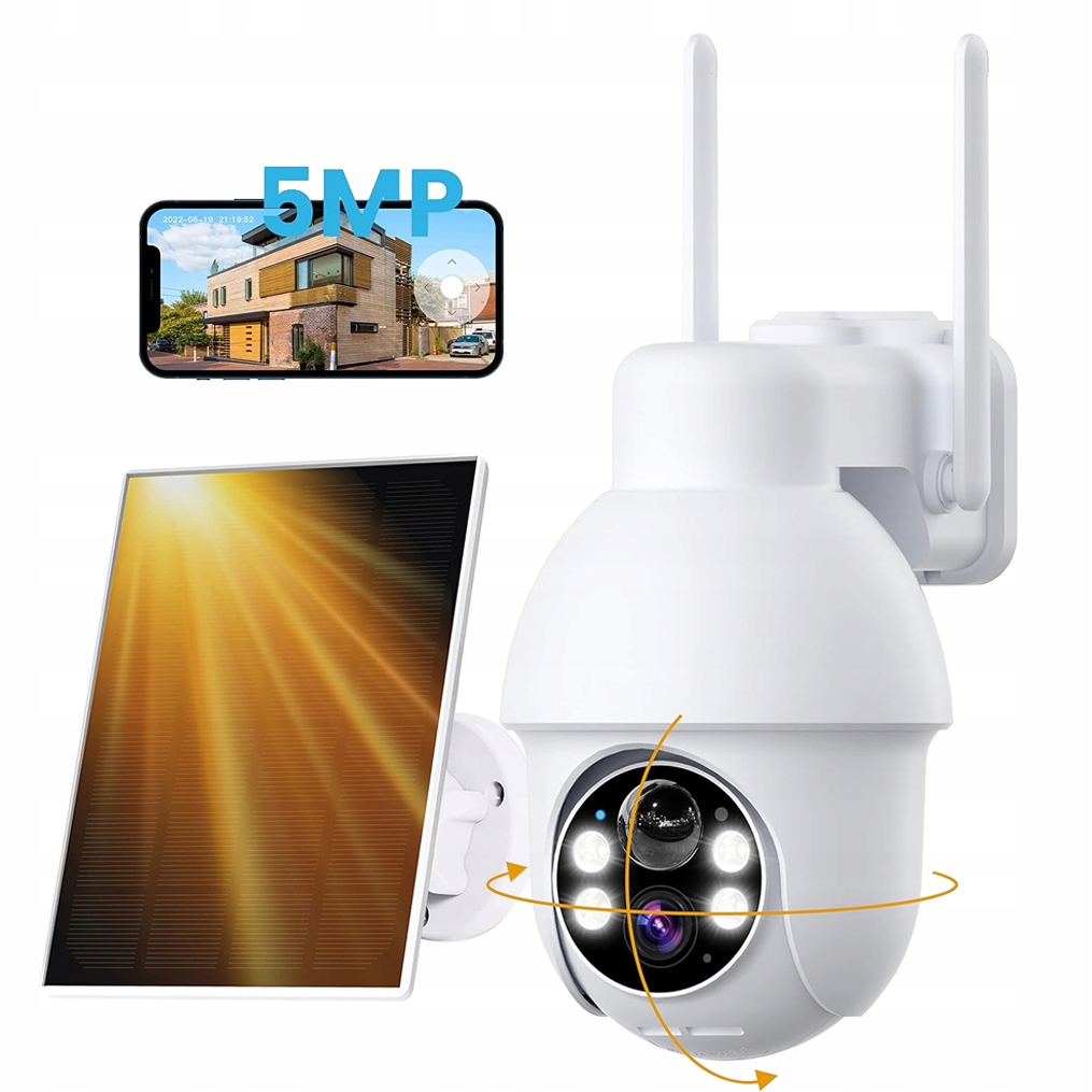 5MPX Venkovní Solární Kamera Otočná Ip Wifi 4x Zoom Alarm 5000MAH