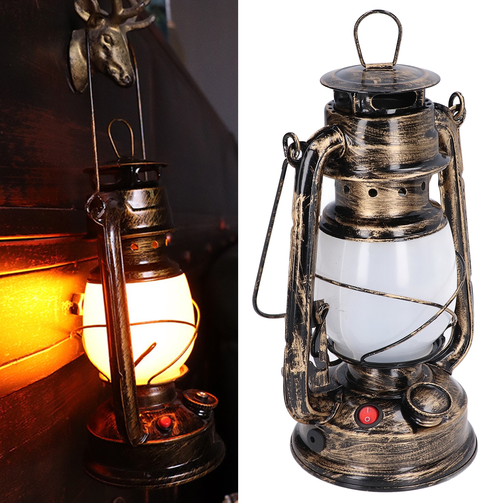 LAMPA NAFTOWA LED RETRO 28CM Kolor odcienie brązu i beżu