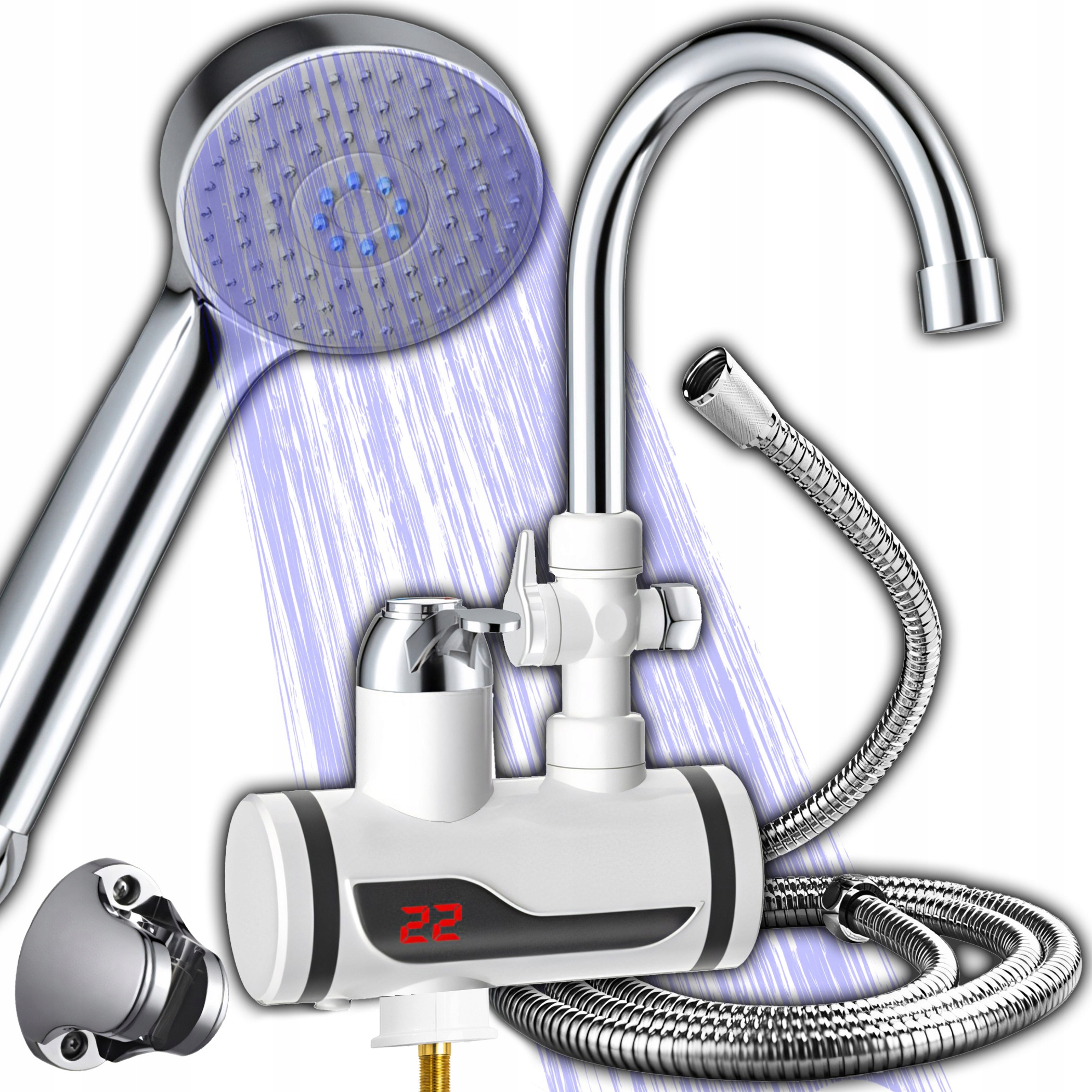 Průtokový Ohřívač Vody 3000W LCD Sprchový Set Baterie Kohoutek